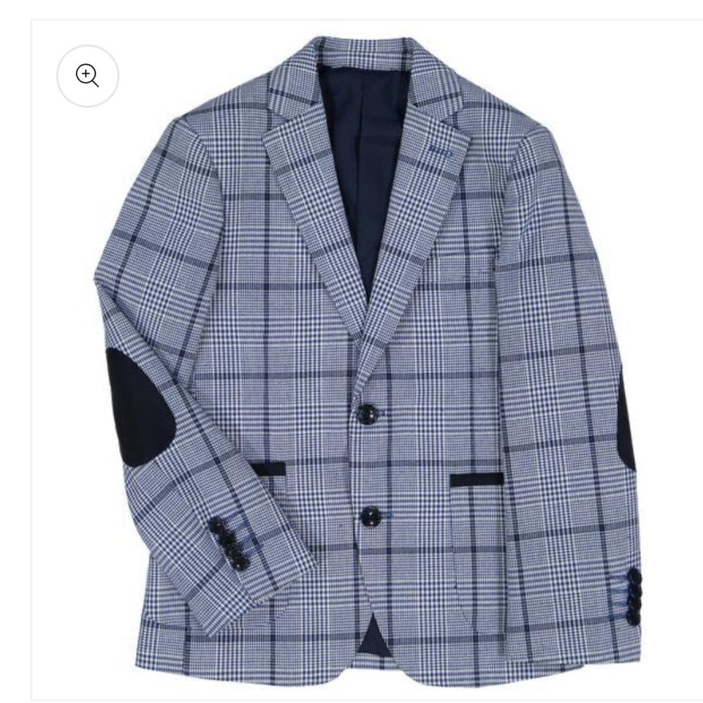 Isaac Mizrahi Boys' Slim Fit Prince of Wales Check Contrast Blazer  Blue Sz 16
